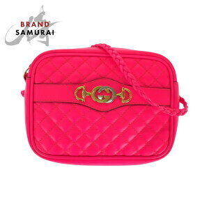 GUCCI Horsebit Interlocking Shoulder Bag Camera Pink Silver Leather